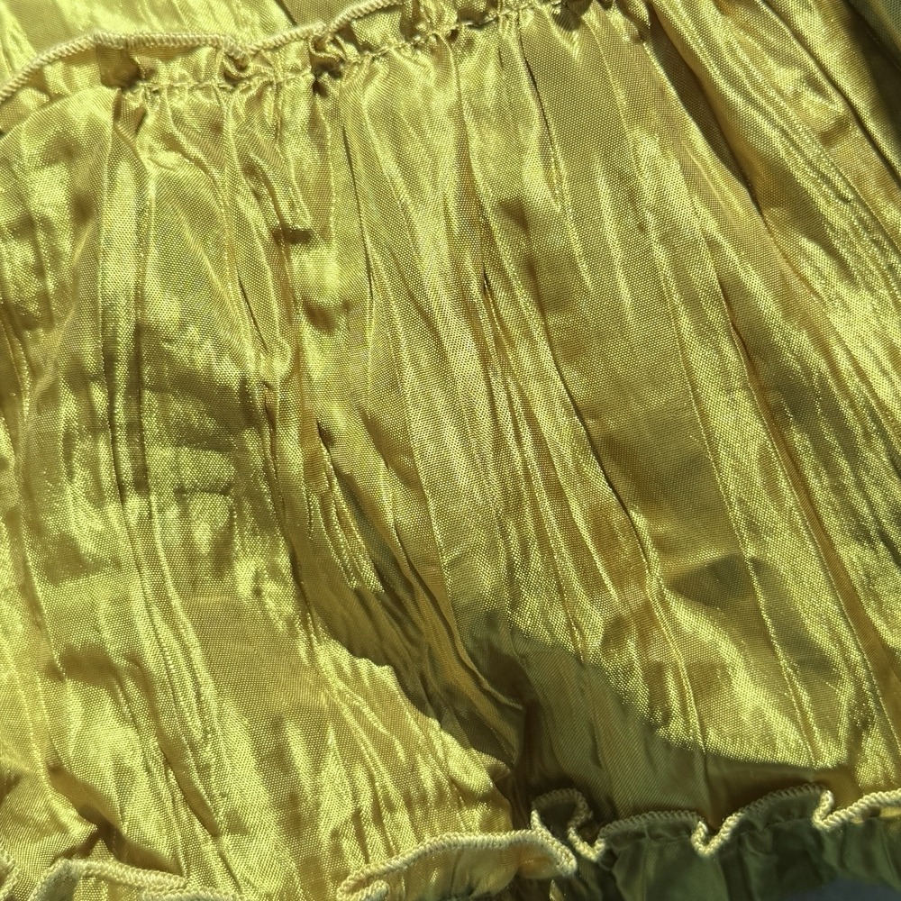 Alter Egos Bazaar Handmade Crinkle Tier Midi Skirt S Chartreuse Chiffon 20-32"W - Picture 3 of 9